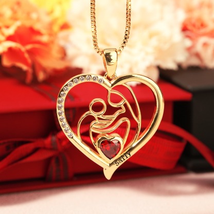 Custom Heart Necklace For Mom with Birthstone Box Chain Mother Gift