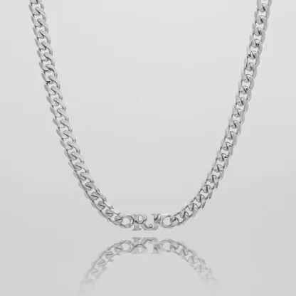 Personalized Two Initial Choker Necklace with Cuban Chain