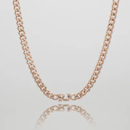 Personalized Two Initial Choker Necklace with Cuban Chain