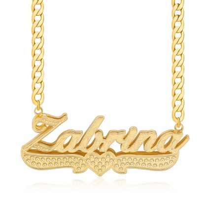 Double Layer Dianond Cut Heart Name Personalized Custom Necklace Curb Chain