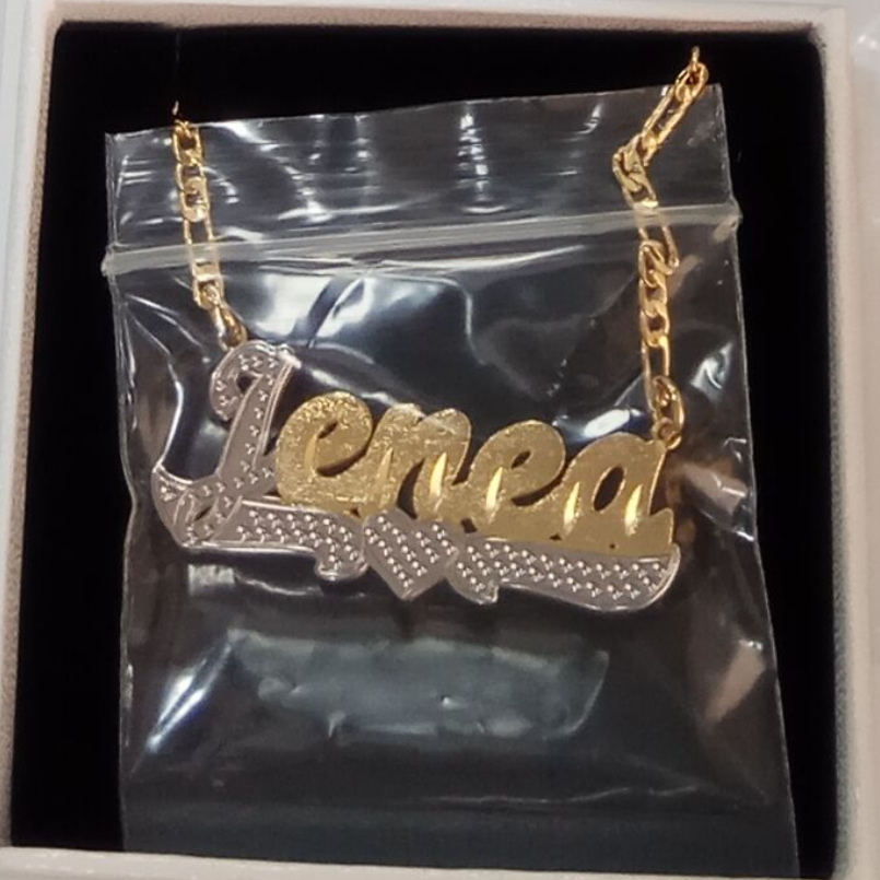 Two Tone Double Layer Gold Plated Customized Heart Name Necklace