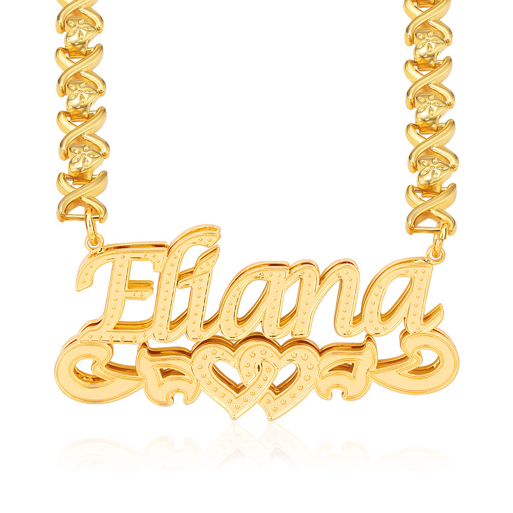 Heart XOXO Chain Double Layer Two Hearts Personalized Custom Name Necklace