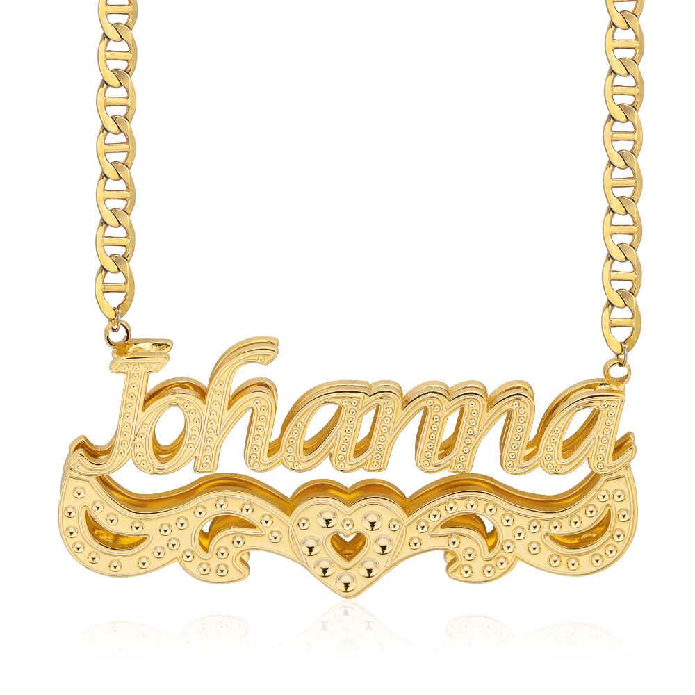 Double Layer Nameplate with Heart Mariner Chain Personalized Name Necklace 