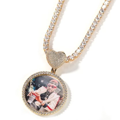 Heart Photo Necklace Pendant Tennis Chain Personalized Picture Necklace