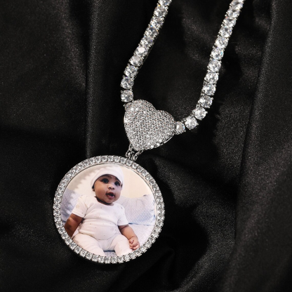 Heart Photo Necklace Pendant Tennis Chain Personalized Picture Necklace
