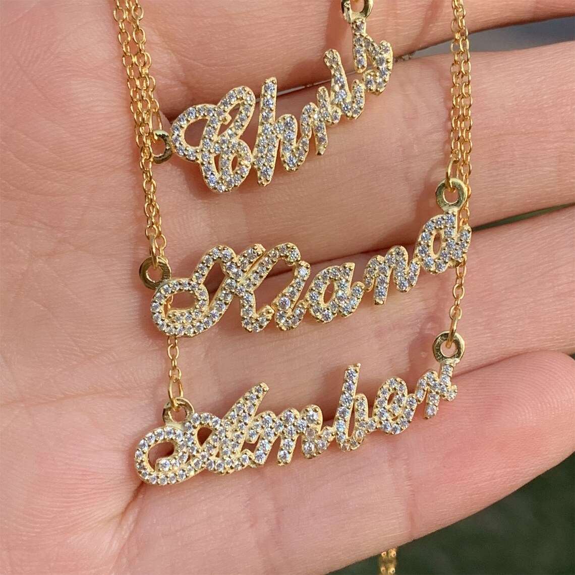 Bling Diamond Iced Out Nameplate Personalized Name Necklace 