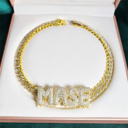 Frozen Drip Hip Hop Style 1-6 Letters Cuban Chain Custom Name Necklace