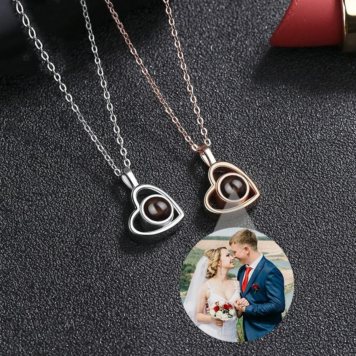 Peraonalized Love Heart Projection Necklace With Picture Inside