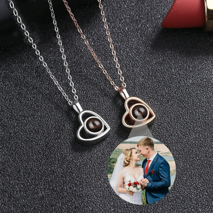 Peraonalized Love Heart Projection Necklace With Picture Inside