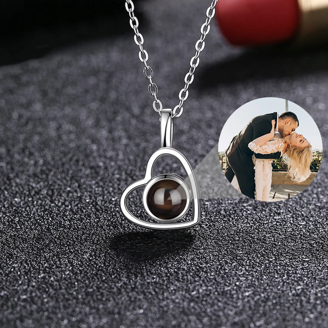 Peraonalized Love Heart Projection Necklace With Picture Inside