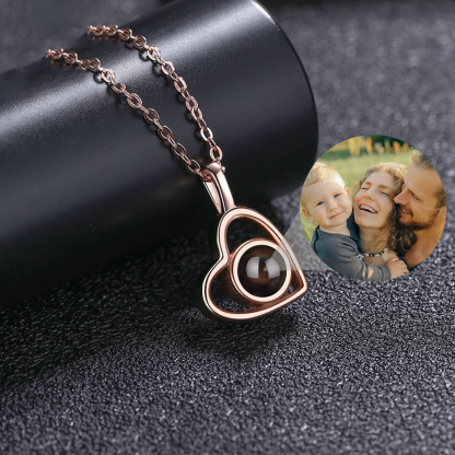 Peraonalized Love Heart Projection Necklace With Picture Inside