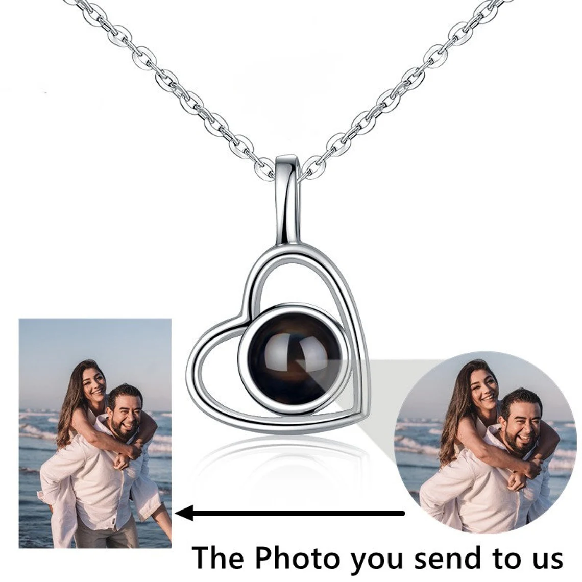 Peraonalized Love Heart Projection Necklace With Picture Inside