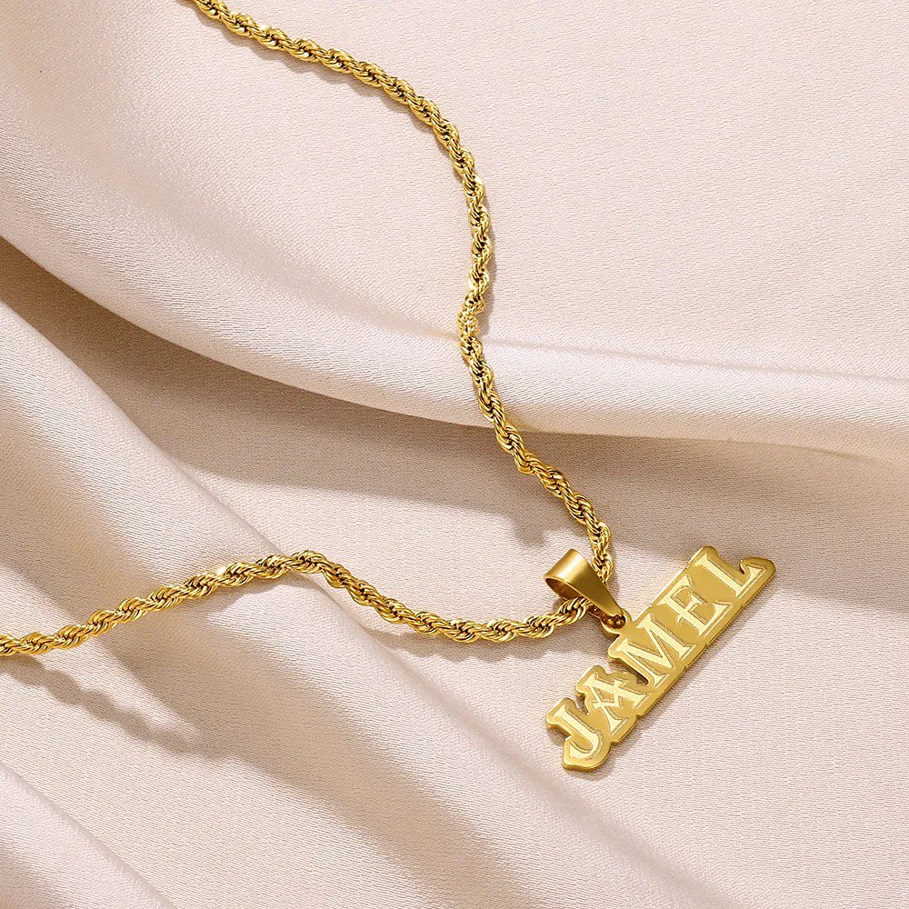 Personalized Twist Chain Detachable Nameplate Pendant Necklace 