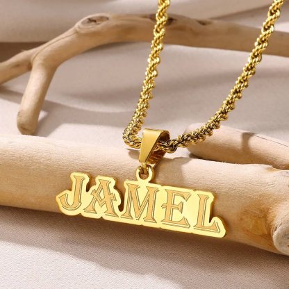 Personalized Twist Chain Detachable Nameplate Pendant Necklace 