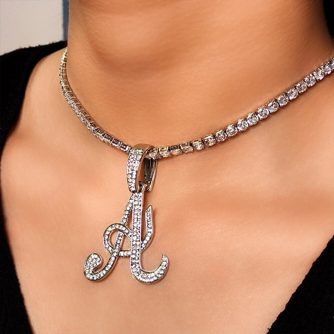 Hip Hop Style Tennis Chain with A-Z Initial Letter Personalized Necklace