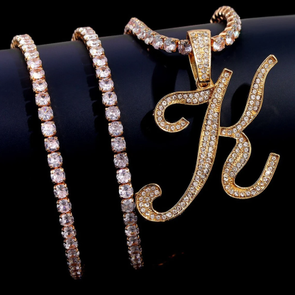 Hip Hop Style Tennis Chain with A-Z Initial Letter Personalized Necklace