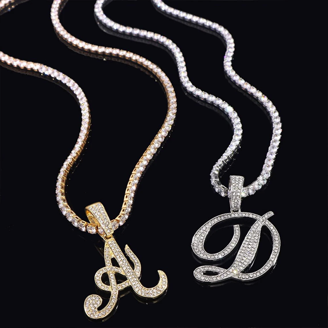Hip Hop Style Tennis Chain with A-Z Initial Letter Personalized Necklace