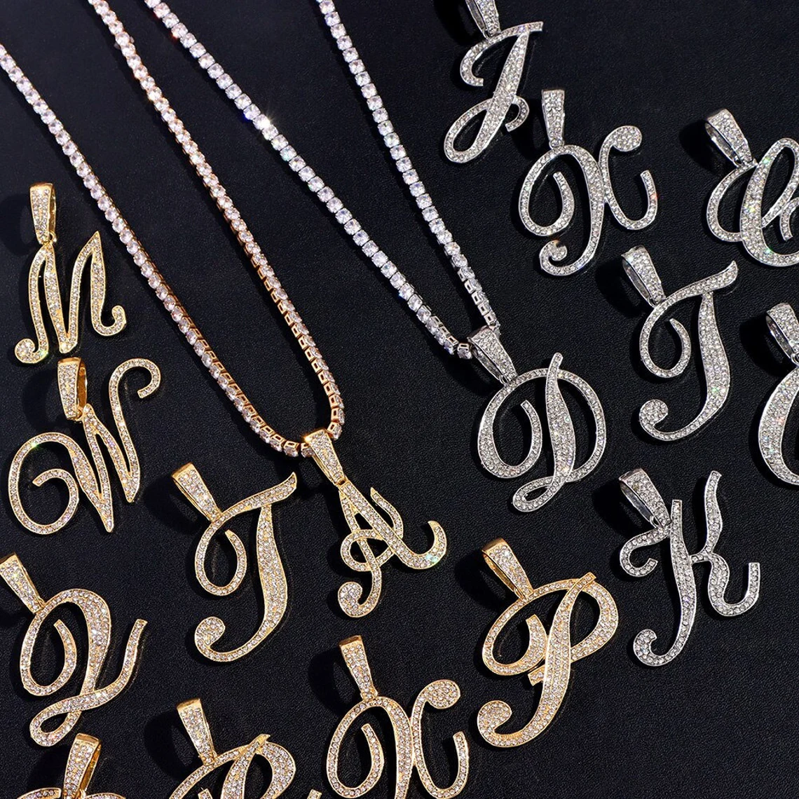 Hip Hop Style Tennis Chain with A-Z Initial Letter Personalized Necklace