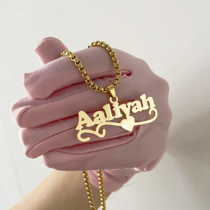 Heart Nameplate Pendant Thick Box Chain Personalized Name Necklace