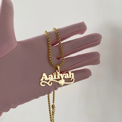 Heart Nameplate Pendant Thick Box Chain Personalized Name Necklace