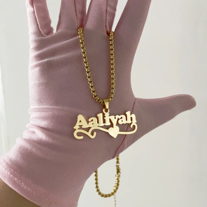 Heart Nameplate Pendant Thick Box Chain Personalized Name Necklace