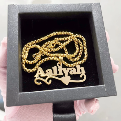 Heart Nameplate Pendant Thick Box Chain Personalized Name Necklace