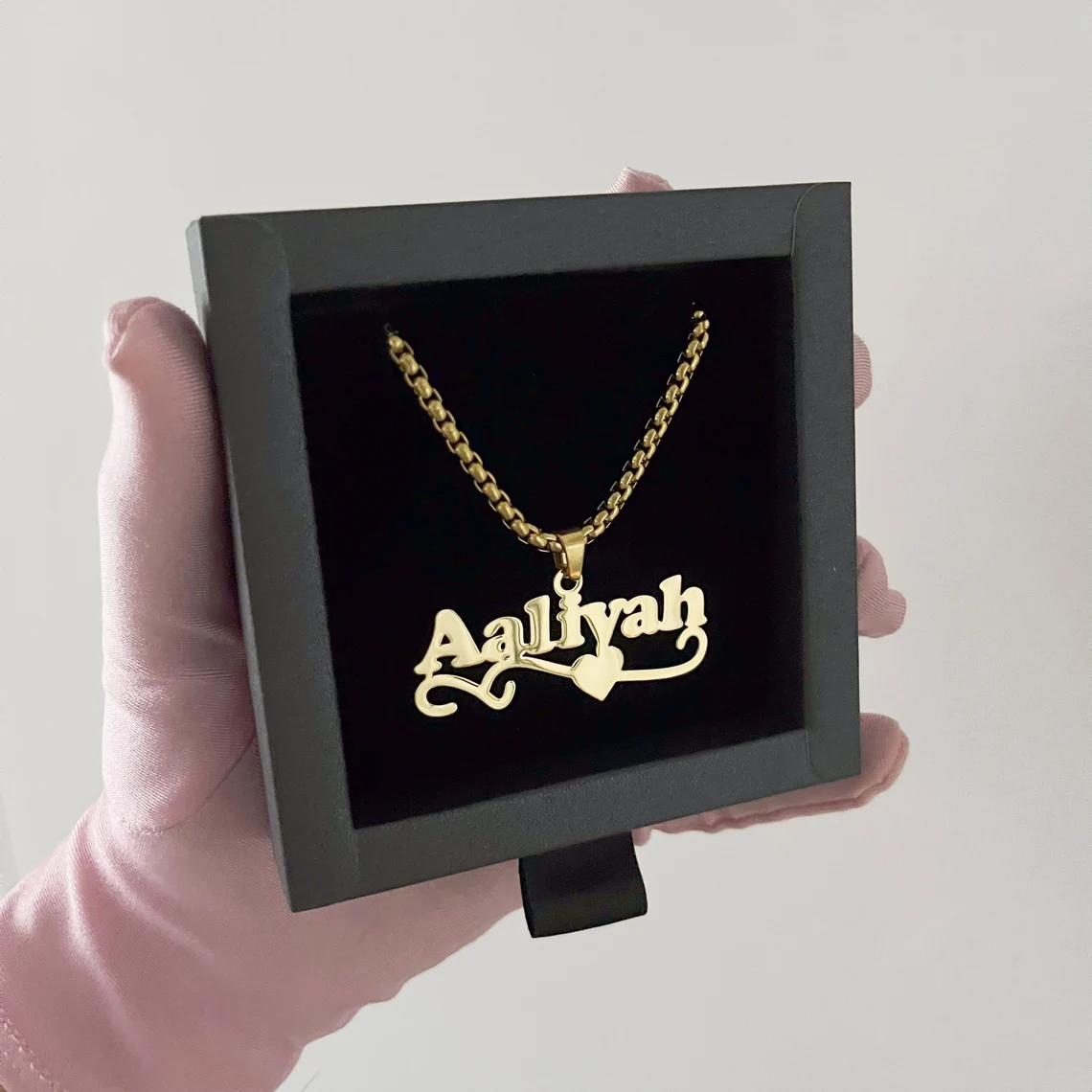Heart Nameplate Pendant Thick Box Chain Personalized Name Necklace