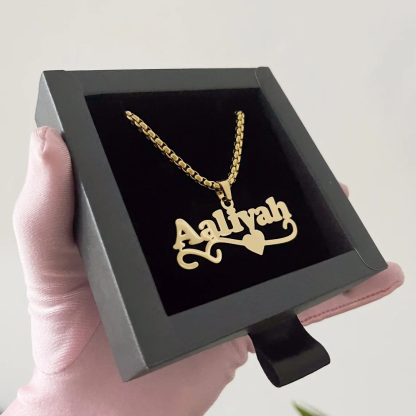 Heart Nameplate Pendant Thick Box Chain Personalized Name Necklace