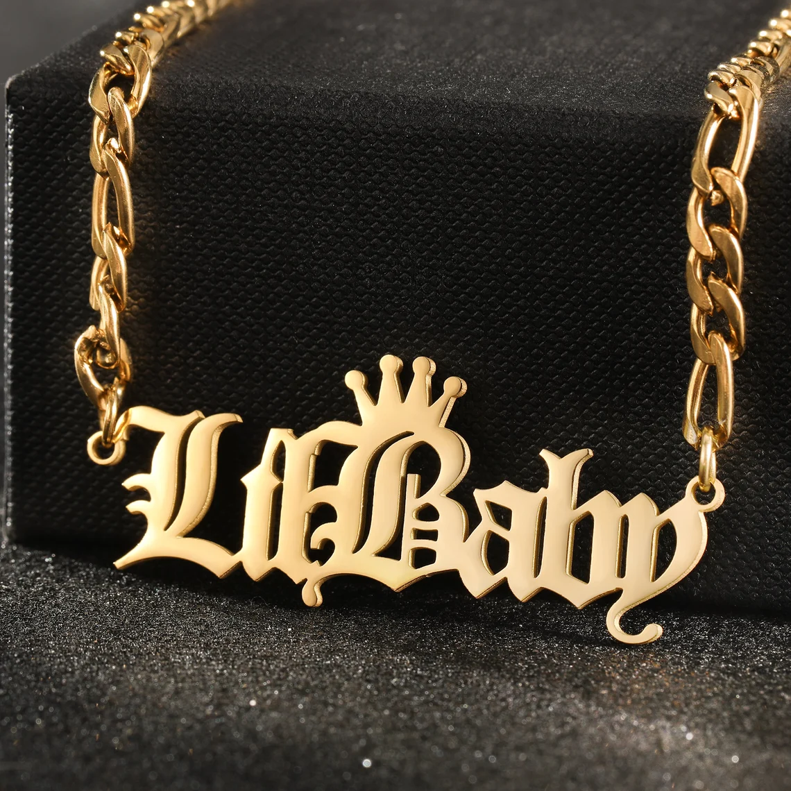Old English Crown Nameplate Pendant Personalized Name Necklace