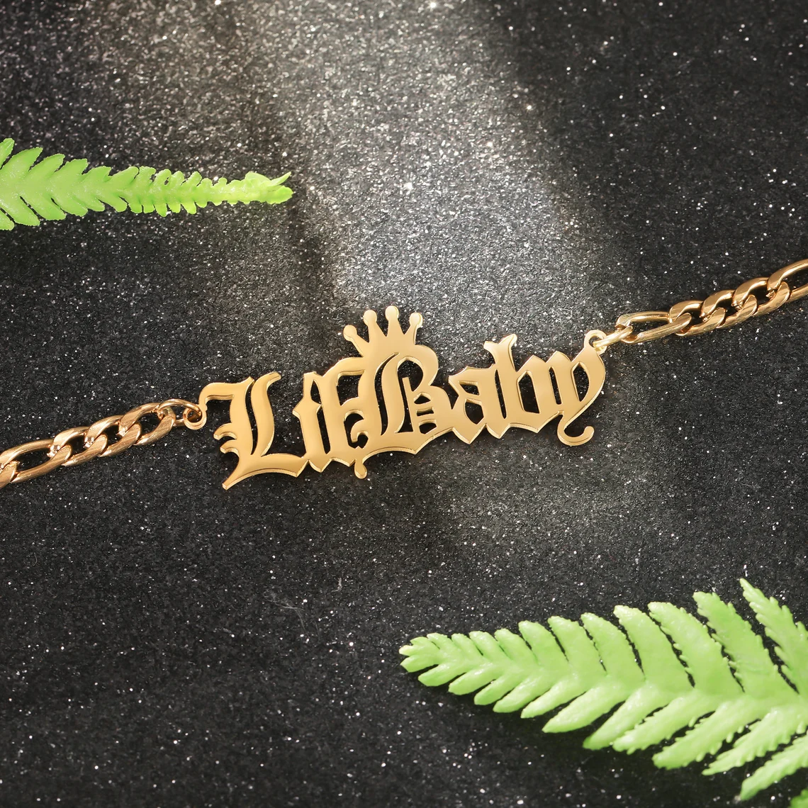 Old English Crown Nameplate Pendant Personalized Name Necklace