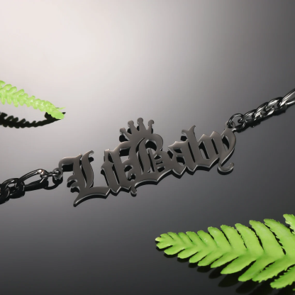 Old English Crown Nameplate Pendant Personalized Name Necklace