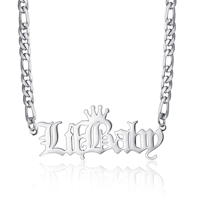 Old English Crown Nameplate Pendant Personalized Name Necklace