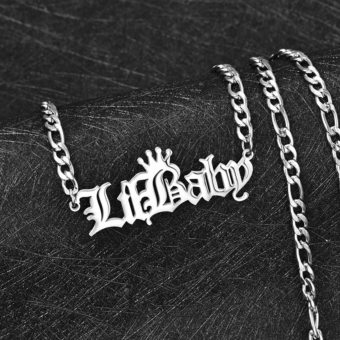Old English Crown Nameplate Pendant Personalized Name Necklace