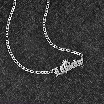 Old English Crown Nameplate Pendant Personalized Name Necklace