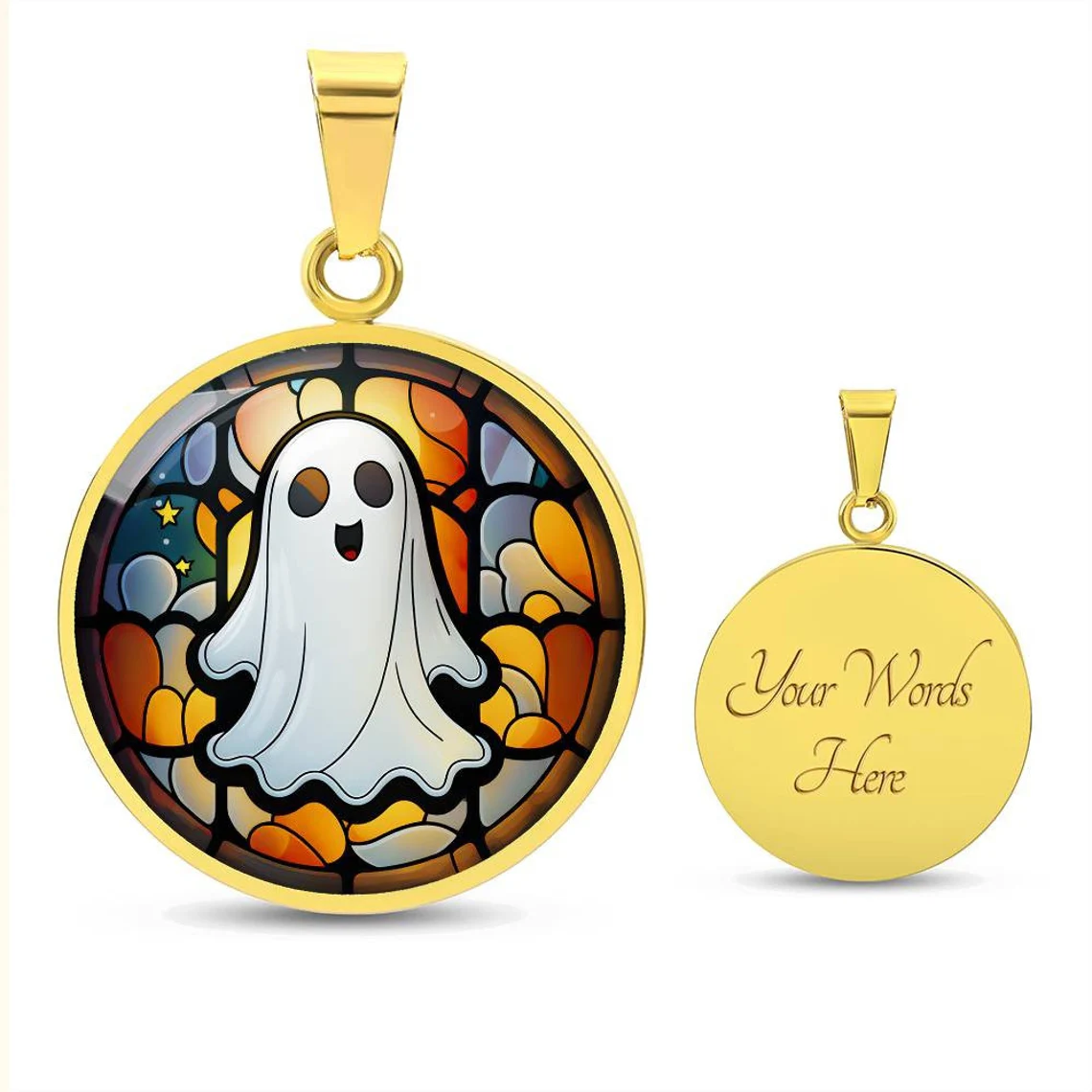 Cute Ghost Spooky Halloween Necklace Custom Engraving Necklace 