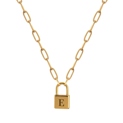 Paperclip Chain with Small Lock Pendant Personalized Initial Necklace