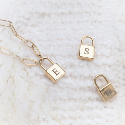 Paperclip Chain with Small Lock Pendant Personalized Initial Necklace
