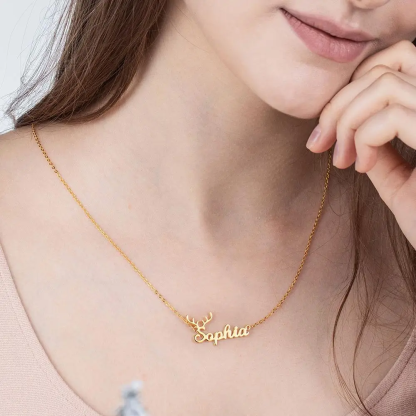 Deer Antlers Personalized Name Necklace Christmas Gift