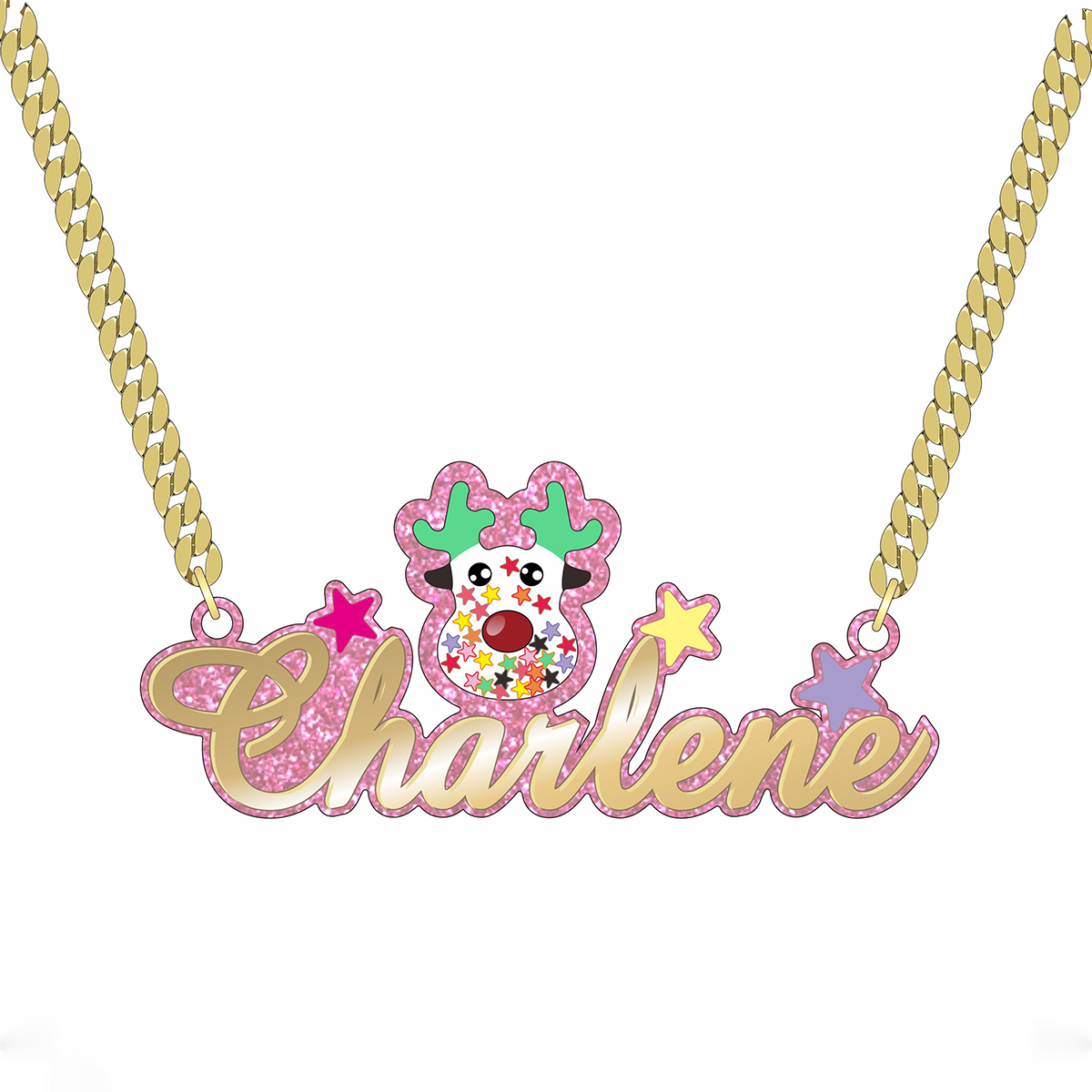 Personalized Acrylic Cuban Chain Cartoon Elk Name Necklace 