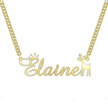 Personalized Elk Crown Nameplate Pendant Cuban Chain Name Necklace