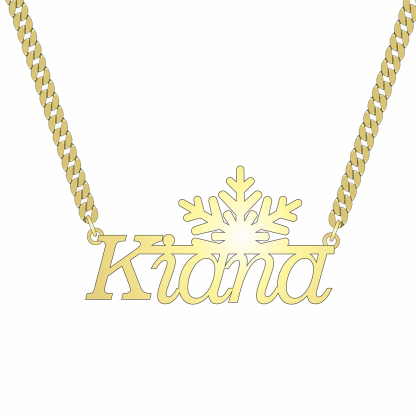 Cuban Chain Custom Name Necklace Featuring Snowflake Nameplate Pendant