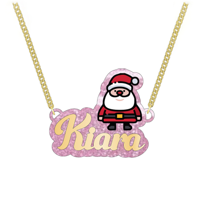 Personalized Pink Acrylic Santa Claus Name Necklace Christmas Gifts