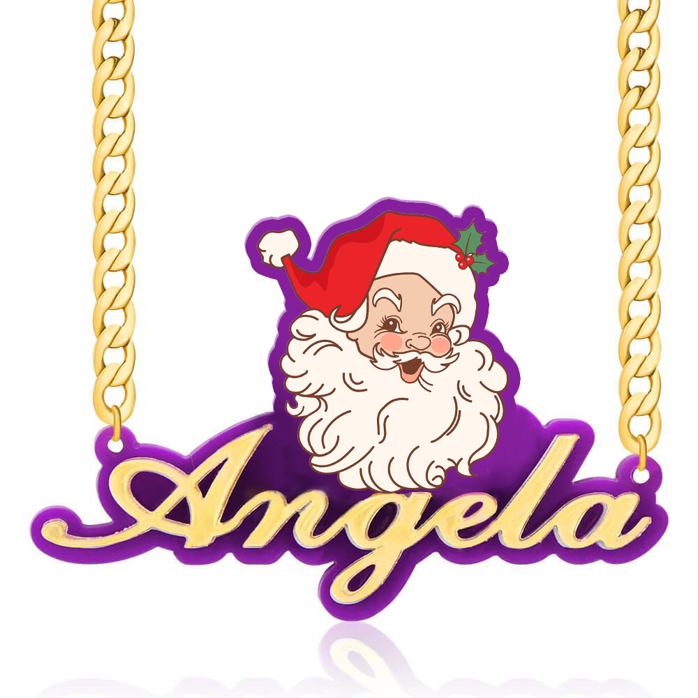 Santa Acrylic Personalized Name Necklace Gift For Christmas 