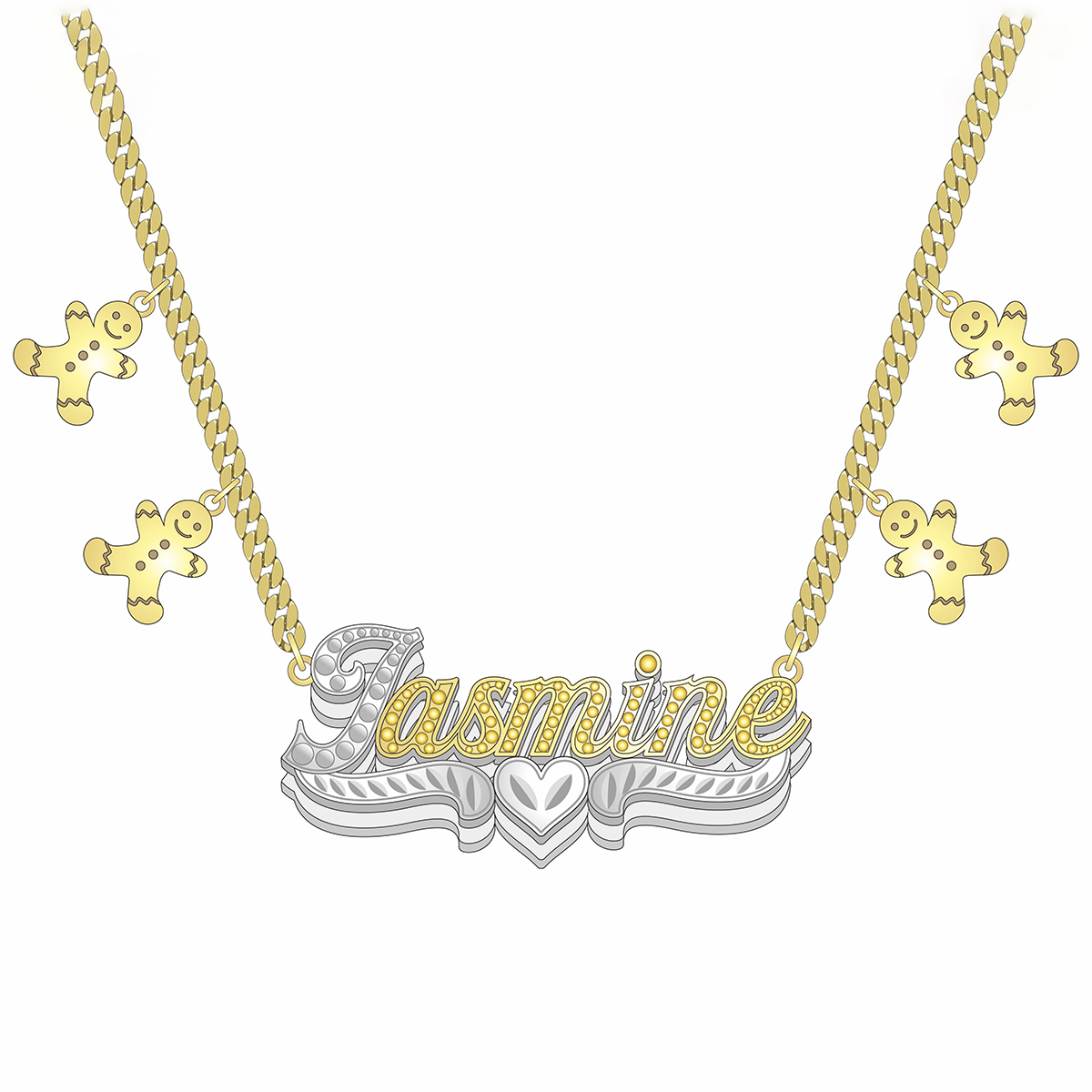 Double Plate Personalized Cuban Chain with Gingerbread Man Name Necklace
