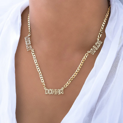 Personalized Three-Name Cut-Out Pendant Cuban Chain Name Necklace