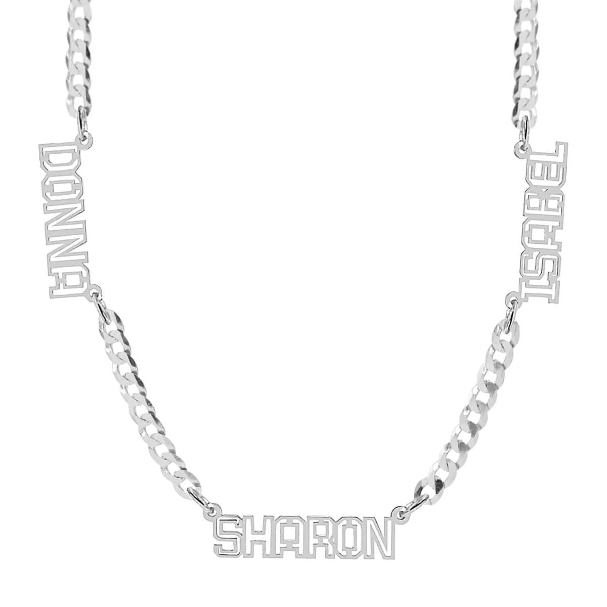 Personalized Three-Name Cut-Out Pendant Cuban Chain Name Necklace