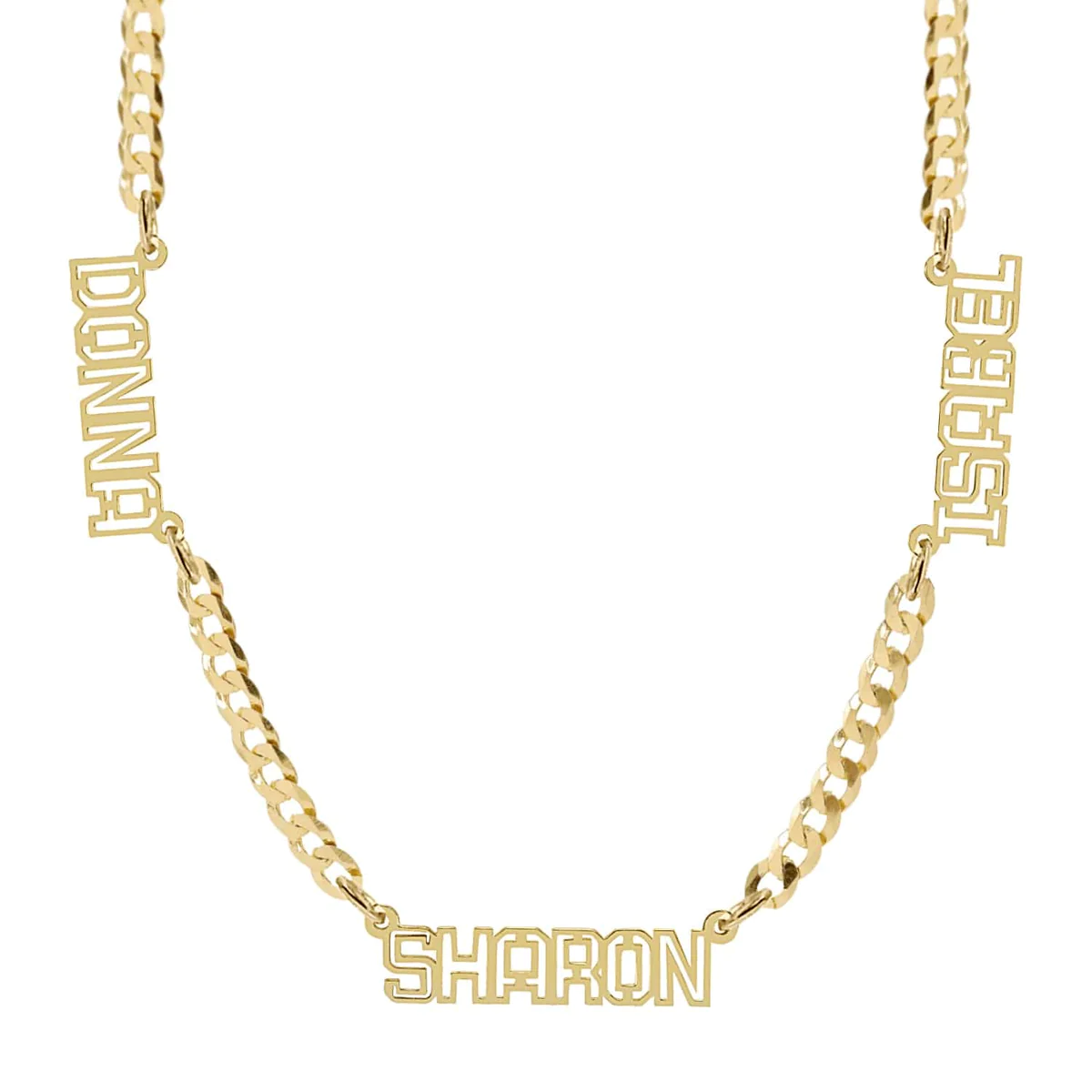 Personalized Three-Name Cut-Out Pendant Cuban Chain Name Necklace