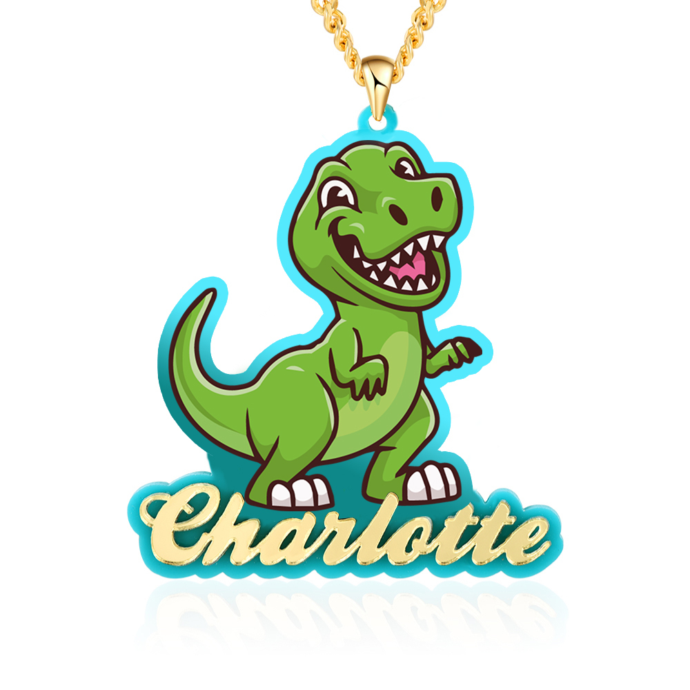 Dinosaur Acrylic Nameplate Pendant Personalized Name Necklace