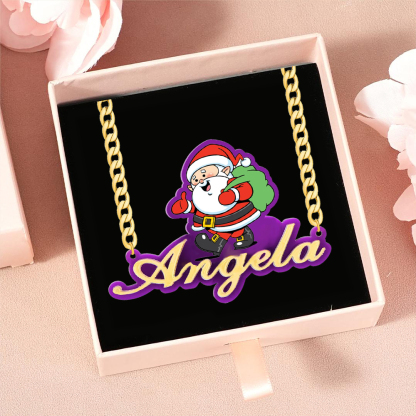 Santa Claus Acrylic Nameplate Pendant Personalized Name Necklace Christmas Gift