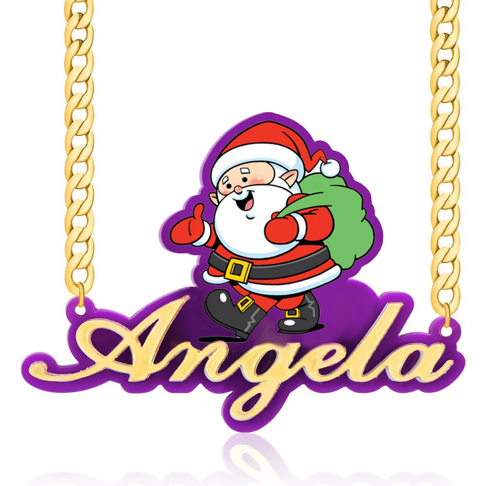 Santa Claus Acrylic Nameplate Pendant Personalized Name Necklace Christmas Gift